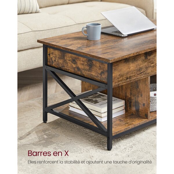 VASAGLE Coffee Table, Lift-Top Table Coffee Table for Living Room, Coffee Table with Open and Hidden Storage, X-Shaped Bars