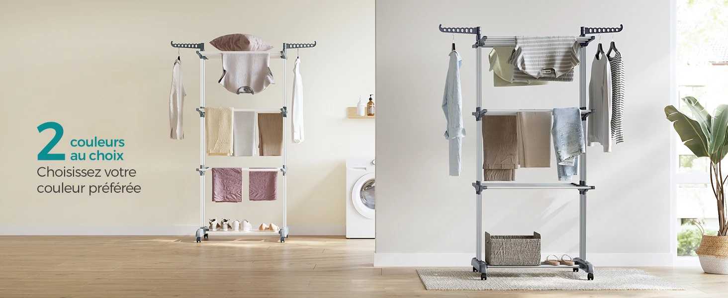 SONGMICS Large Clothes Airer, Foldable Clothes Drying Rack Laundry 4-Tier, Moveable Clothes Horse, 64 x 126 x 172 cm