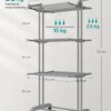 SONGMICS Large Clothes Airer, Foldable Clothes Drying Rack Laundry 4-Tier, Moveable Clothes Horse, 64 x 126 x 172 cm