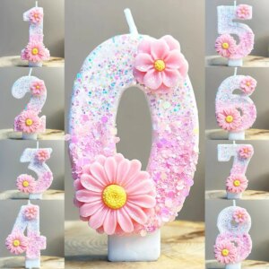 Bougie chiffre d’anniversaire à fleurs