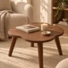 Table basse ronde compacte style mid-century – noyer