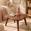 Table basse ronde compacte style mid-century – noyer