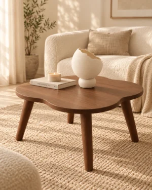 table_basse_fleurie_dans_un_salon_chaleureux_v01 Table basse ronde compacte style mid-century – noyer