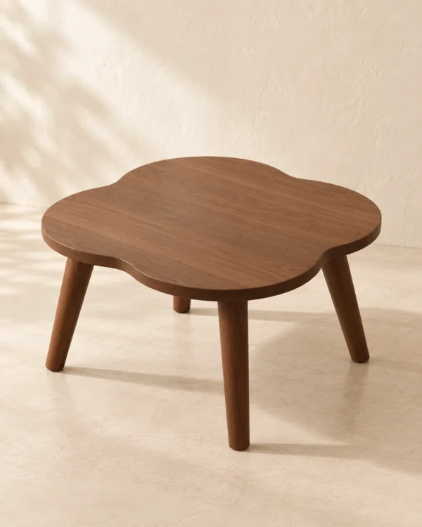 Table basse ronde compacte style mid-century – noyer