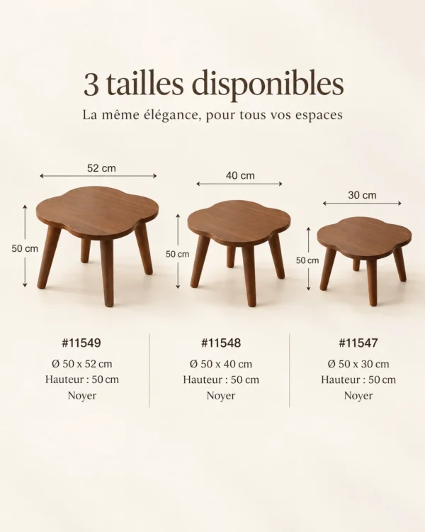 Table basse ronde compacte style mid-century – noyer
