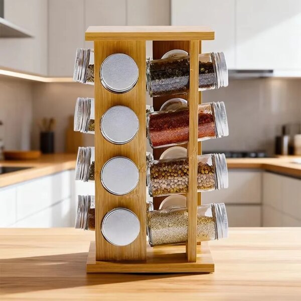Étagère à épices rotative en bois