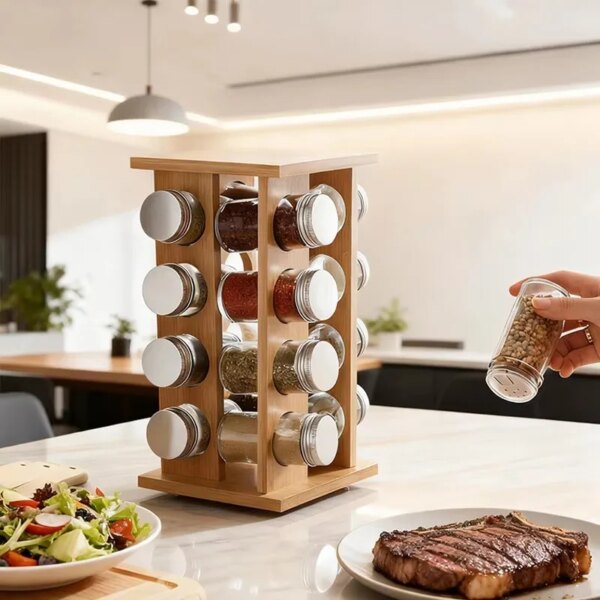 Étagère à épices rotative en bois