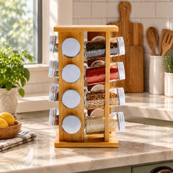 Étagère à épices rotative en bois