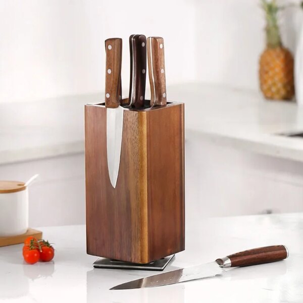 Porte-couteaux magnétique rotatif en bois