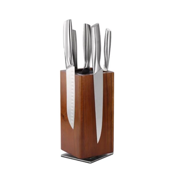 Porte-couteaux magnétique rotatif en bois
