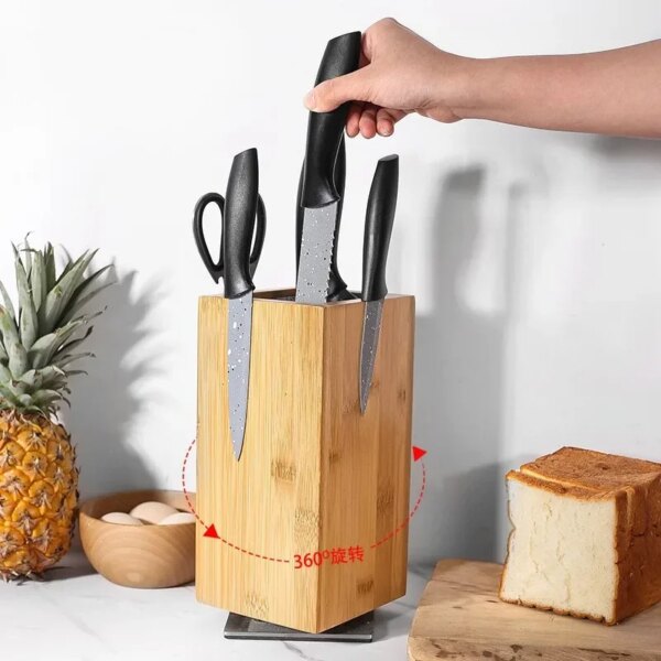 Porte-couteaux magnétique rotatif en bois