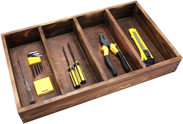 Caisse de rangement en bois, 4 compartiments