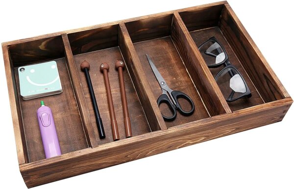 Caisse de rangement en bois, 4 compartiments