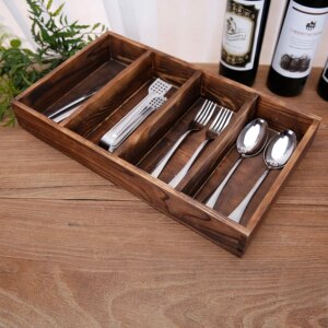 Caisse de rangement en bois, 4 compartiments