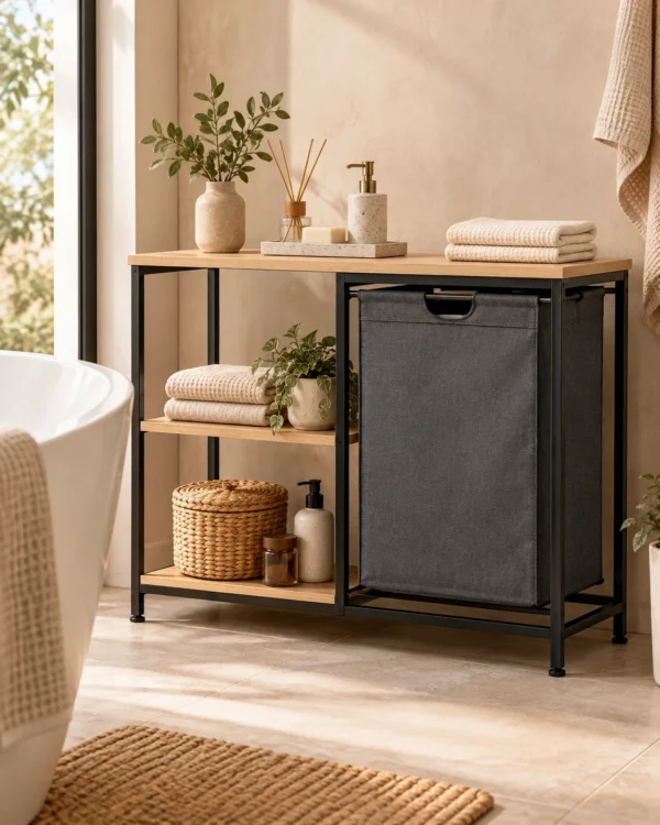 hodoia_meuble_panier_linge_31l_principale_lifestyle_v1 Meuble de rangement avec panier à linge de 31 L