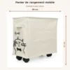 hodoia_panier_rangement_mobile_blanc_creme_dimensions_v1 Panier de rangement mobile en tissu