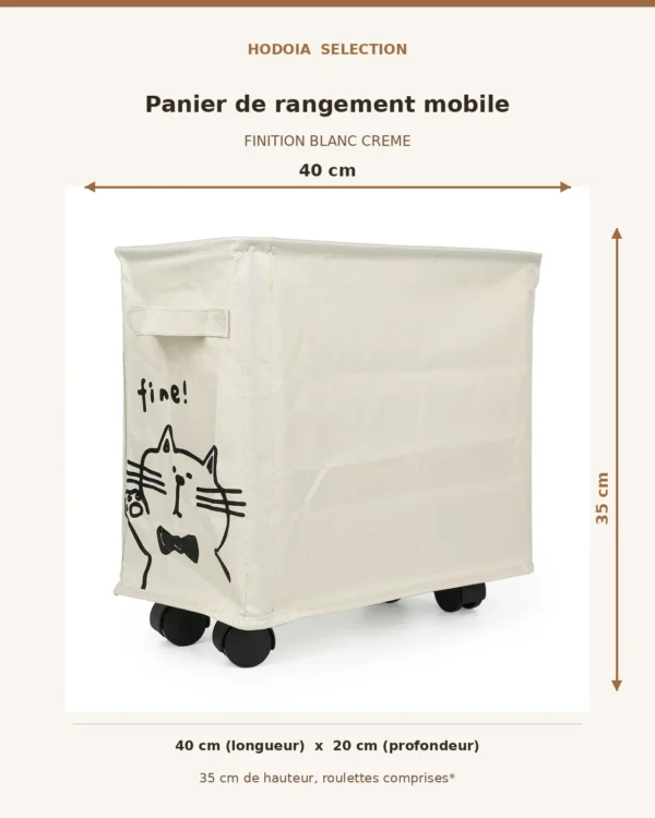hodoia_panier_rangement_mobile_blanc_creme_dimensions_v1 Panier de rangement mobile en tissu
