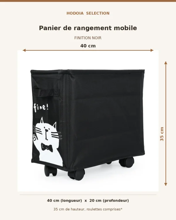 hodoia_panier_rangement_mobile_noir_dimensions_v1 Panier de rangement mobile en tissu