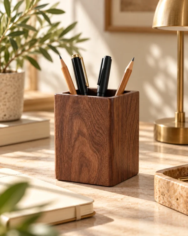 hodoia_pot_crayons_bois_principale_noyer_lifestyle_v1 Pot à crayons en bois - Noyer foncé