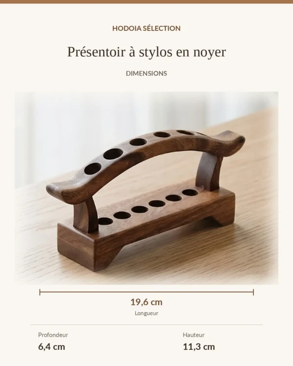 hodoia_presentoir_stylos_noyer_dimensions_v1 Présentoir à stylos en noyer
