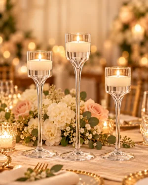 Trio de photophores en verre sur pied